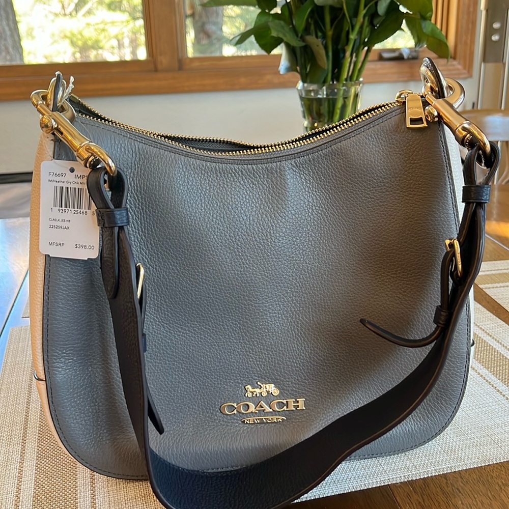 NWT COACH HEATHER GREY, CHALK COLOR-BLOCK SHOULDER BAG